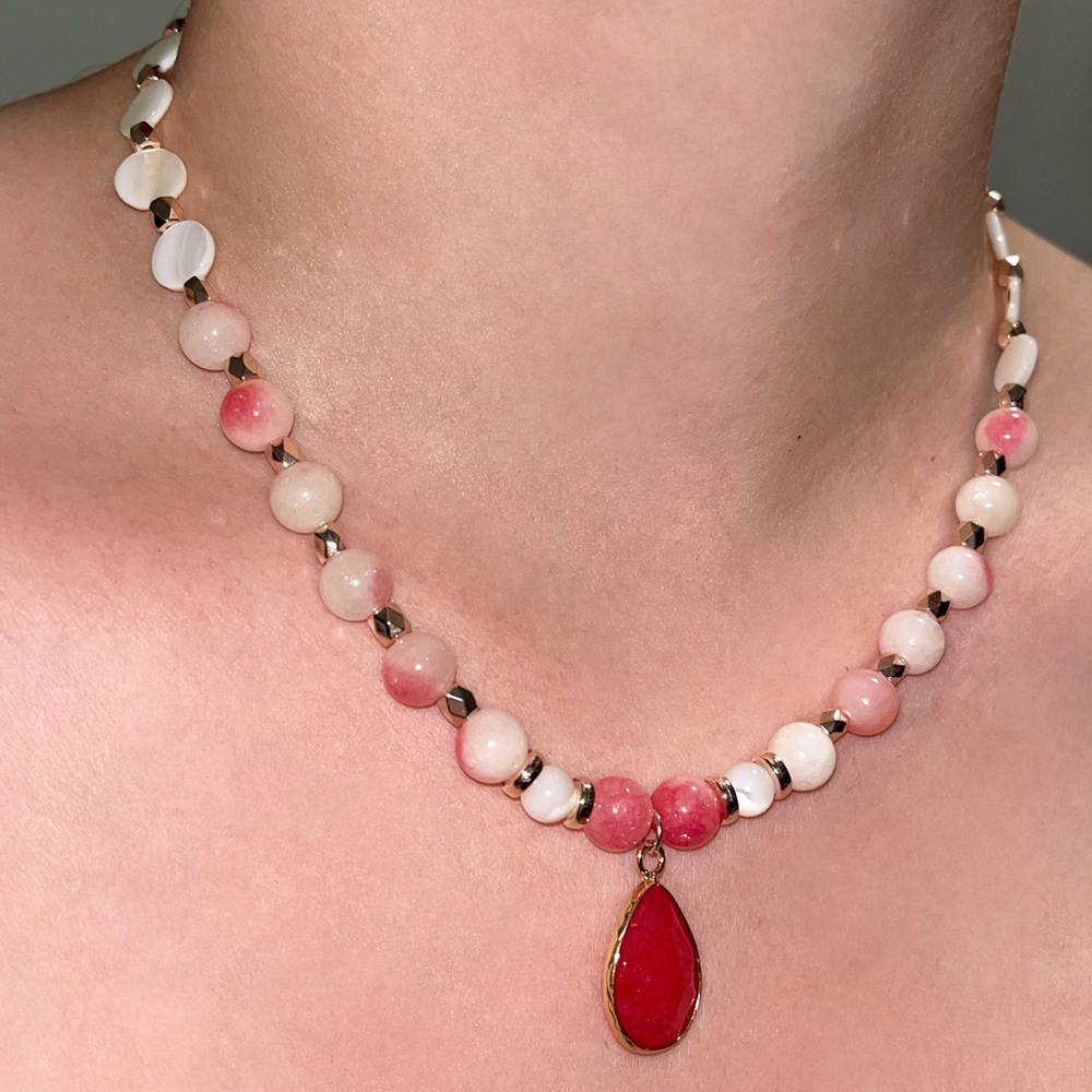 Valentina 🍓 Red Agate & Pink Tourmaline Necklace
